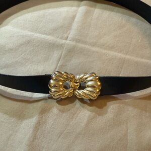 Vintage Black Belt with Gold Buckle - Adjustable Sizing